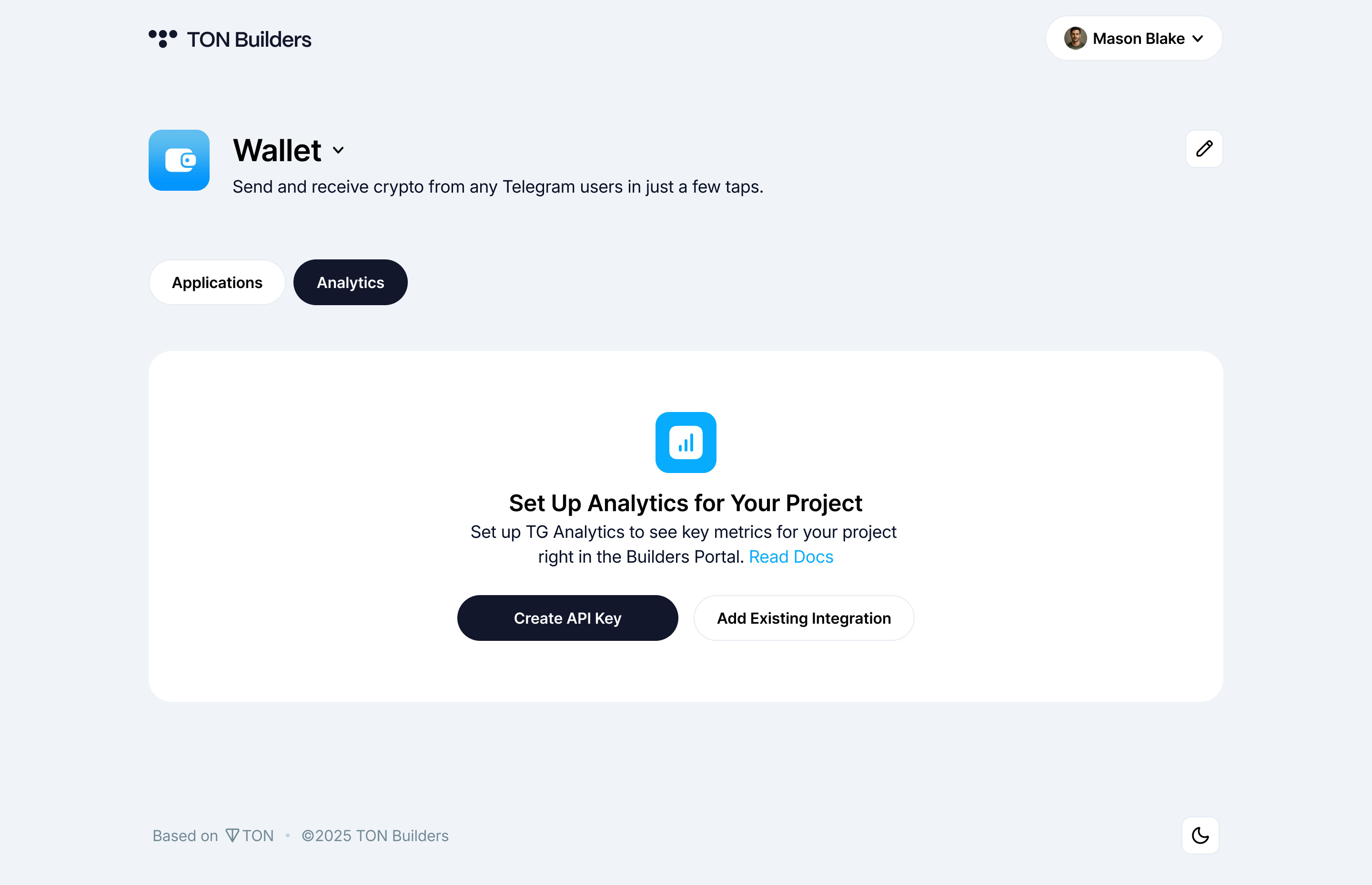 Analytics tab in TON Builders
