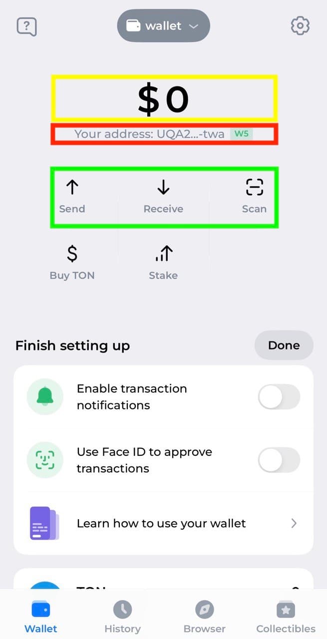 Tonkeeper main interface